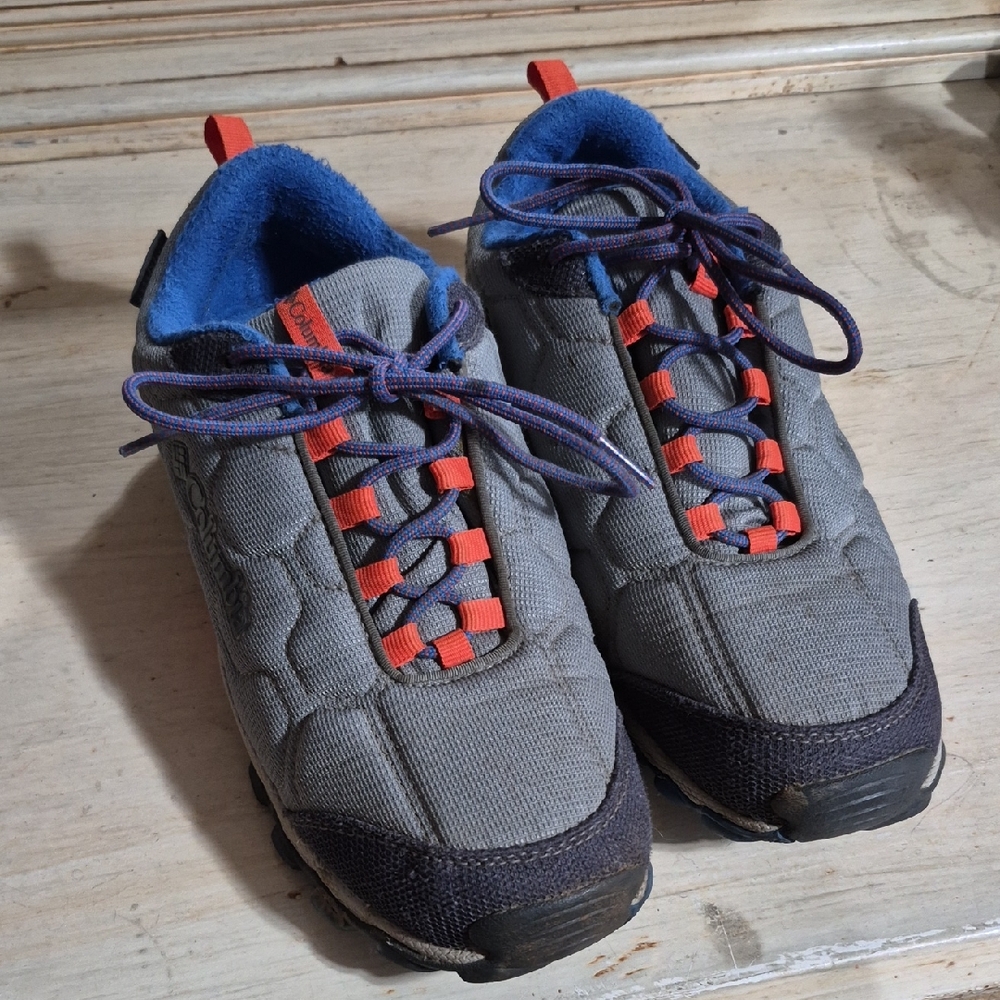 Gray Sneakers with Blue and Red Details